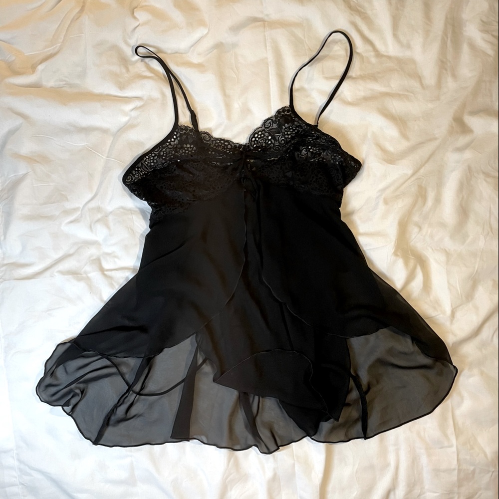 Je T’Adore black sexy butterfly camisole top medium sheer